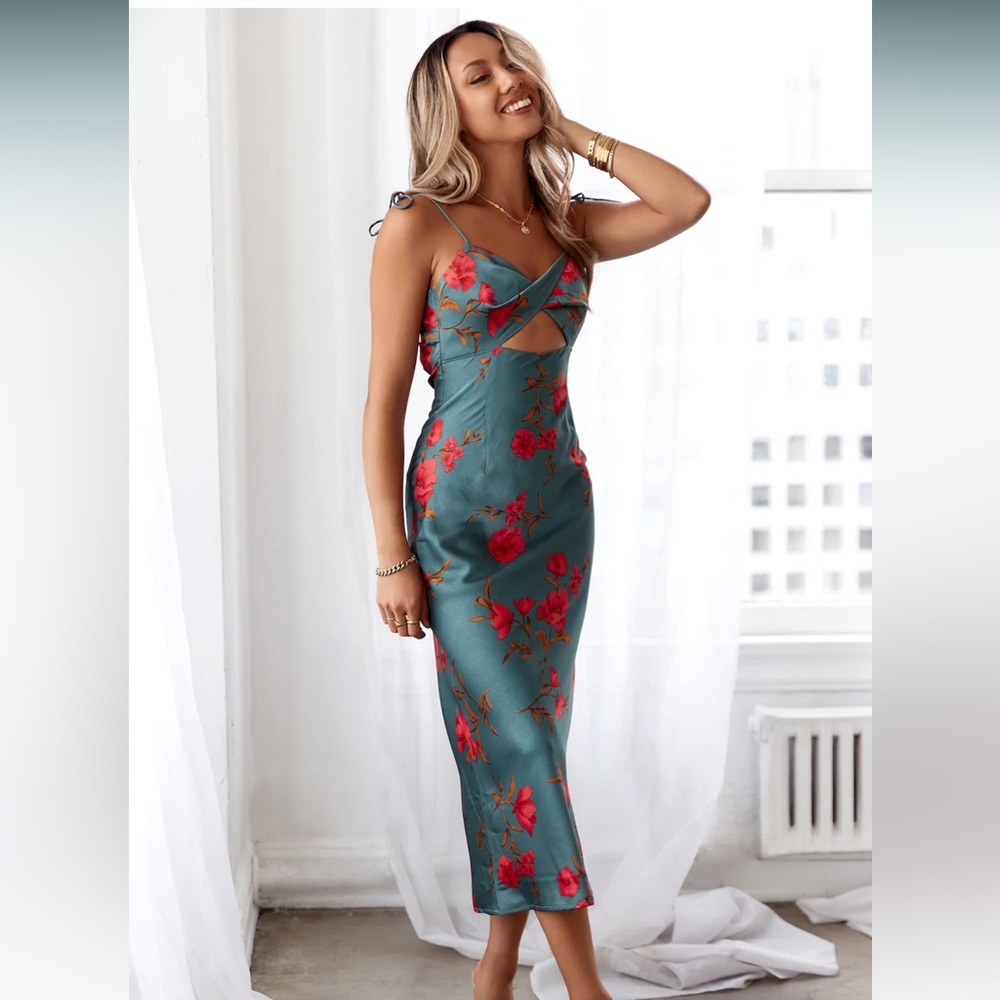 HELLO MOLLY: Fool Me Once Midi Dress in Teal